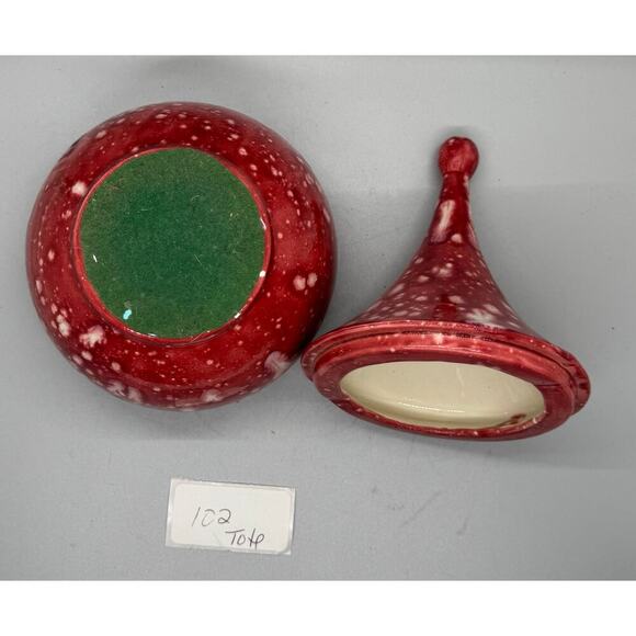 Vintage MCM 1960’s Red White Ceramic Splatter Covered Candy Dish Apothecary 8” - Picture 9 of 10